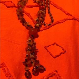 Handcrafted Orange Agate Beaded Tassel Necklace